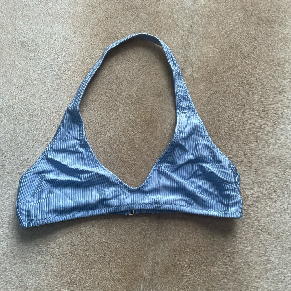 Blue Shine Ribbed Halter Bikini Top